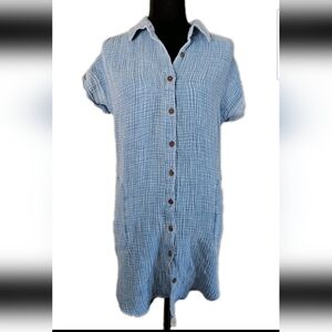 Natural Reflections Womens Blue Double Cloth Button-Down Gauzy Shirt Dress S